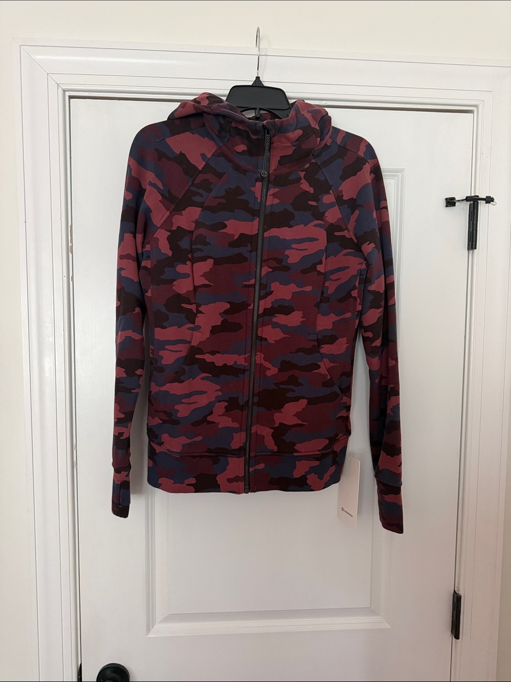 Camo Zip-Up Hoodie in Burgundy and Navy